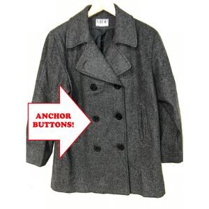 Wool X-Large Peacoat Anchor Button Vintage 90's Y2K Double Breasted Gray XL USA